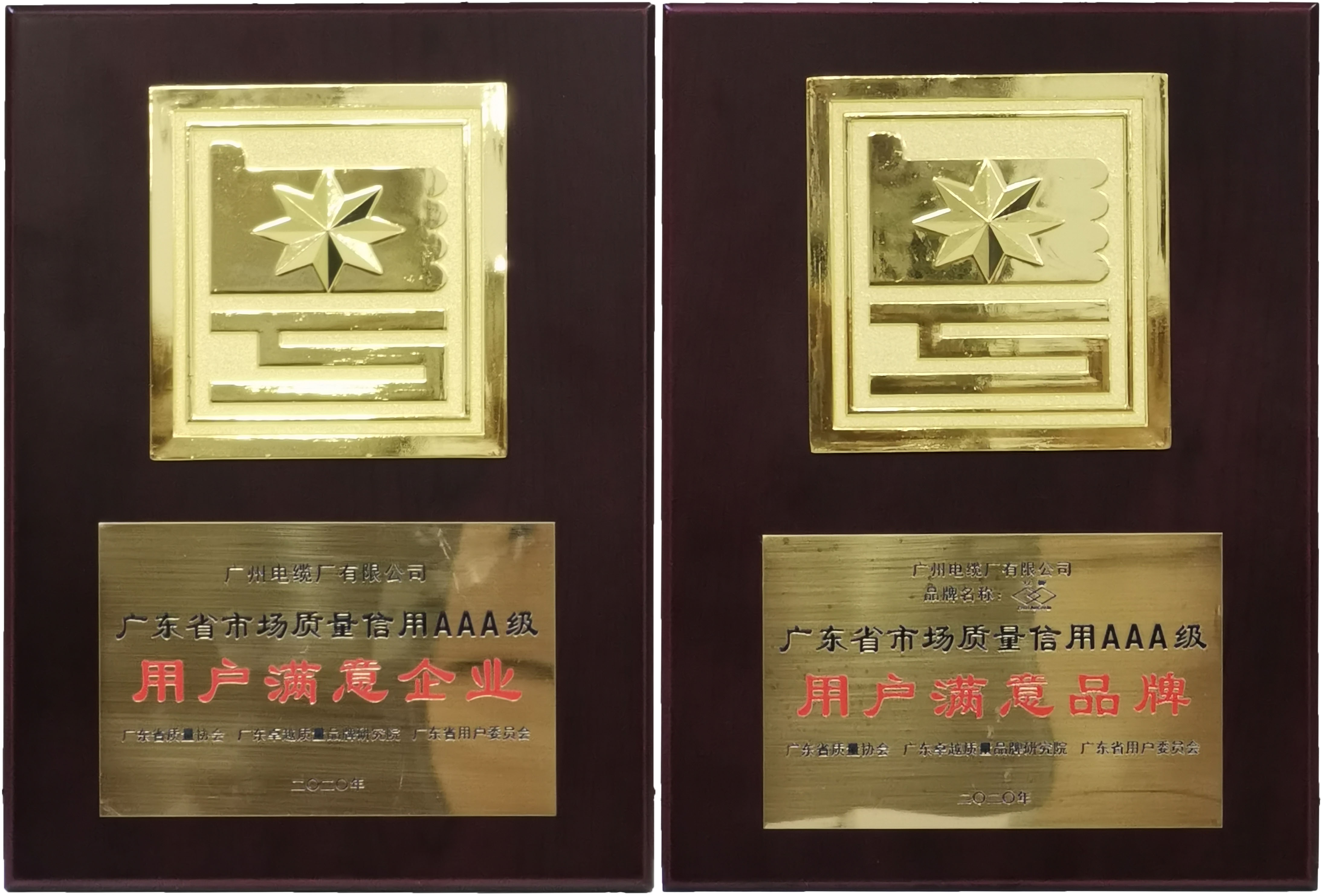 廣州電纜接受廣東省市場質量信用AAA級用（yòng）戶滿意企（qǐ）業和品牌榮譽獎牌