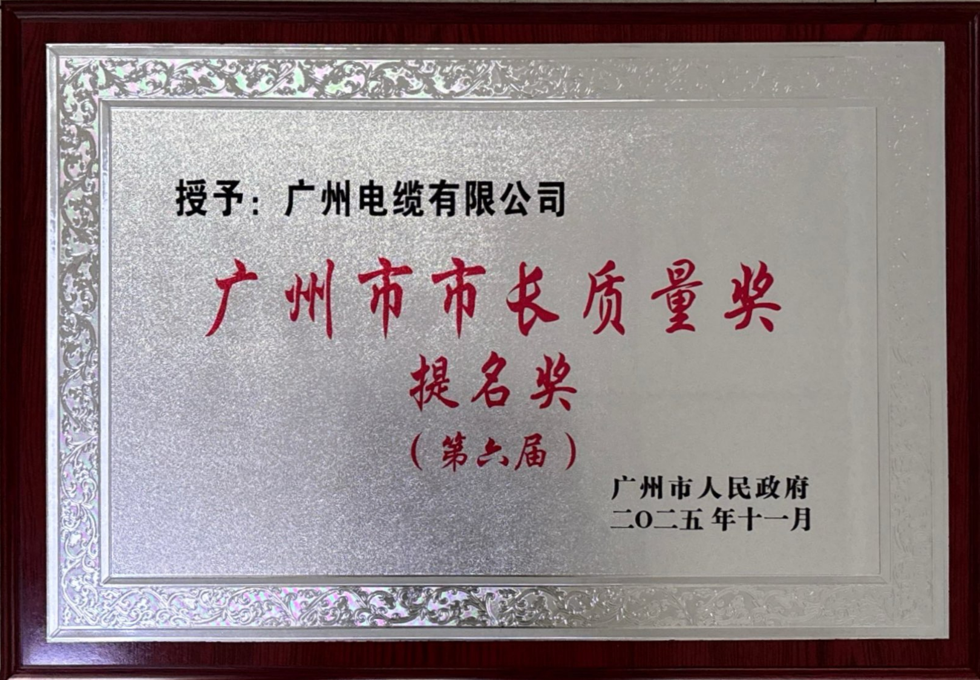 廣（guǎng）州市市長質量獎提名獎（第六（liù）屆）